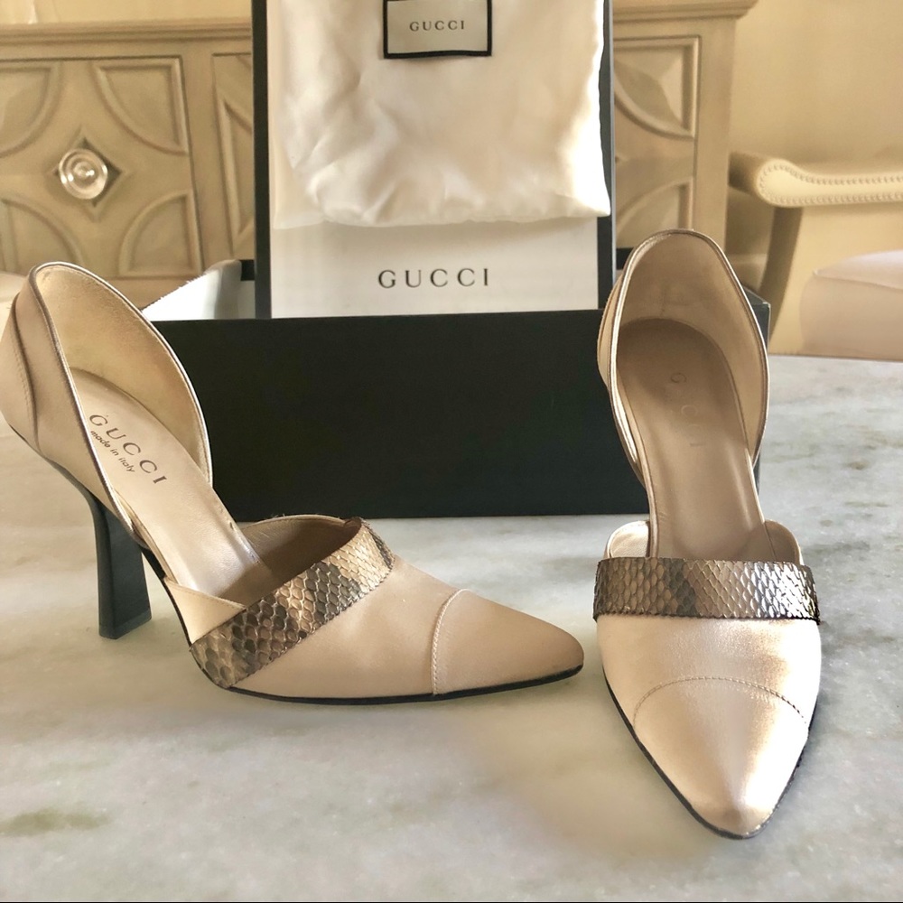 Gucci Satin Pumps with Snakeskin Accent